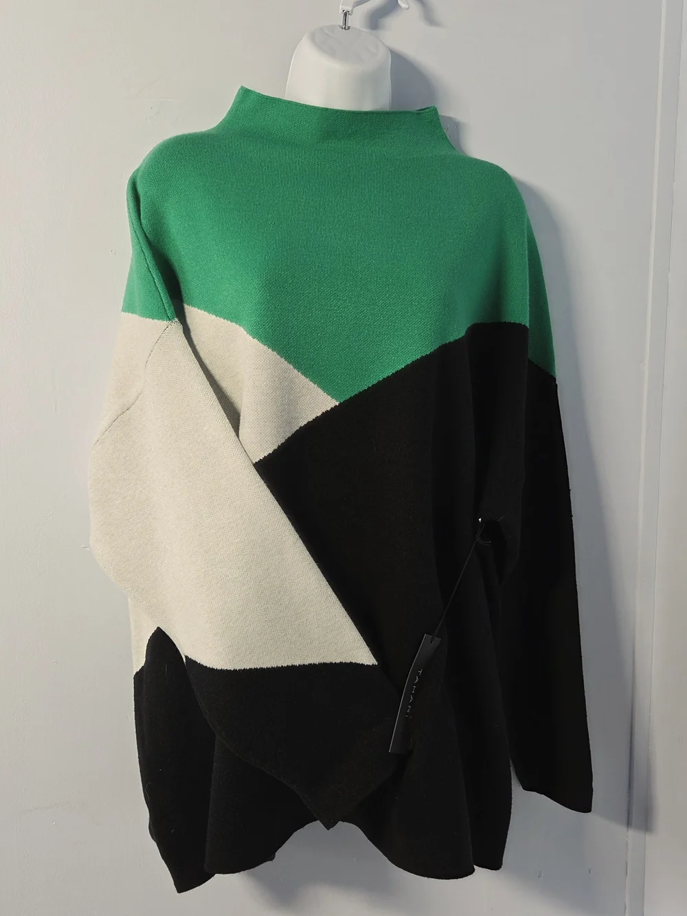 Tahari Green Black Colorblock Cowl Neck Sweater - Picture 2 of 6
